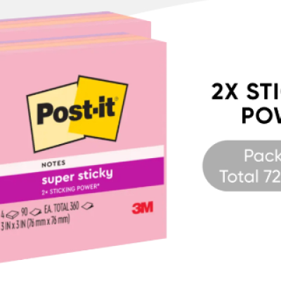 *3M Post-it Super Sticky Notes Flamingo Coll. 3x3 [90s x 4 Pads] - PACK OF 2