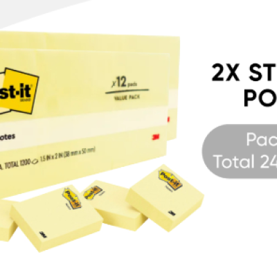 *3M Post-it Super Sticky Original Notes Canary Yellow 1.5x2 [100s x 12 Pads] - PACK OF 2