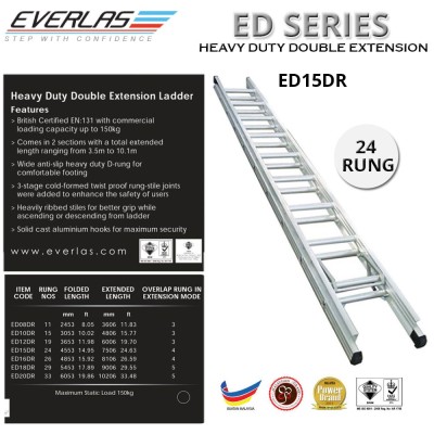 *EVERLAS ED15DR DOUBLE EXTENSION LADDER