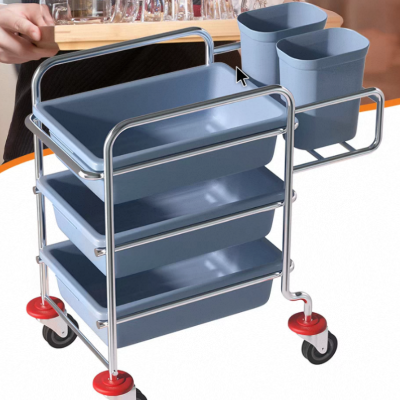 STAINLESS STEEL WITH PLASTIC COMPARTMENT KITCHEN CLEANNING TROLLEY 80X44.5X87CM