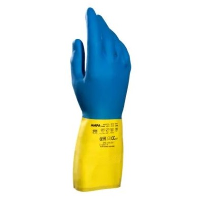 Mapa ALTO 405 Blue, Yellow Natural Latex, Polychloroprene Gloves, Size 6