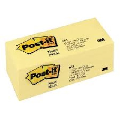 Post-it Note Pad 653, 1-1 2 inch x 2 inch, Canary Yellow