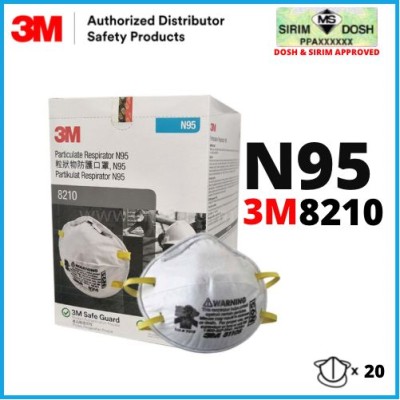 Sirim and Dosh Approved 3M Particulate Respirator 8210 N95 (20pcs Box)