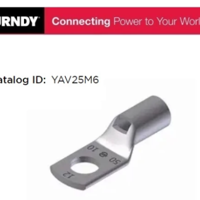 BURNDY YAV25M6 Compression Terminal Cable Lug (For 25mmsq cable)(Bolt Size:M6)