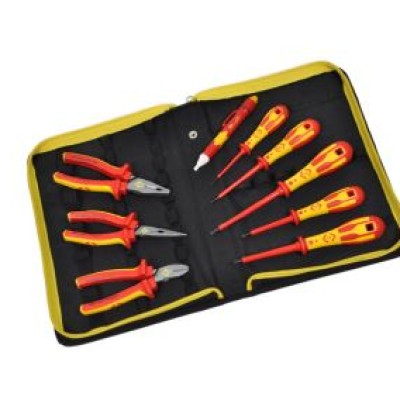 Electrician's Tool Kit, Polyester Wallet, Assorted Insulated Drivers & Pliers, 11 Pieces