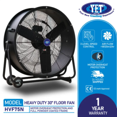 YET HVF75N Heavy Duty Powerful 30'' 30 Inch Industrial Floor Fan Drum Fan 18120m 3h Air Flow Motor Overheat Protection