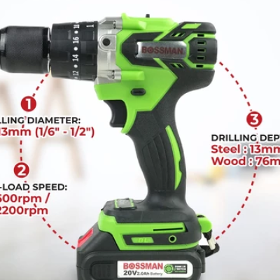 BOSSMAN 20V Brushless Cordless Impact Hammer Drill with Tools Kit - ECO Series