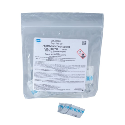 Hach 1407799-5ml DPD free chlorine reagent powder pillows, 5mL, pk 100