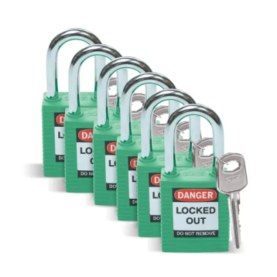 Brady LOTO-8, 301-08-392 Key Weatherproof Nylon, Green, Steel Security Padlock, 6.35mm Shackle, 38.10mm Body