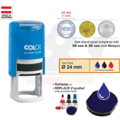 24mm Rubber Stamp Colop R24 (Rubber Round) -Blue