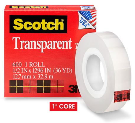 3M transparent scotch tape  ¾”x 36 yards