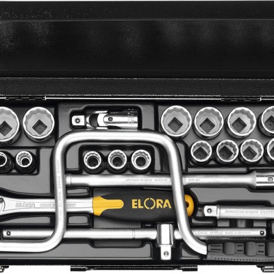 ELORA Socket Set 1 2", hexagon, 26-pcs. 10-32 mm, ELORA-771-LMF