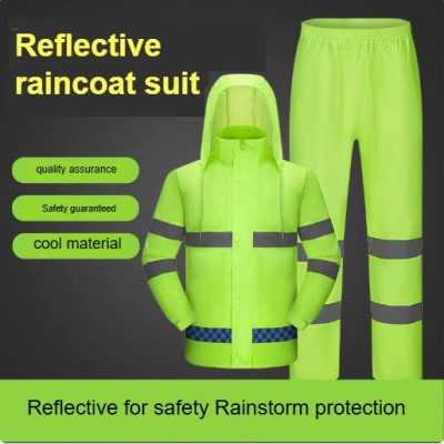 Reflective raincoat and rain pants suit for men motorcycle electric vehicle riding traffic duty property sanitation split rainproof suit