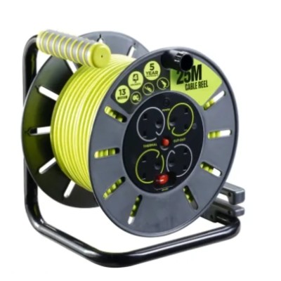 RS PRO 25M 4 SOCKET TYPE G- BRITISH CABLE REEL OPEN REEL