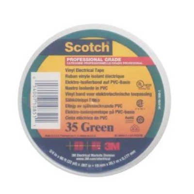 3M Scotch 35 Green Polyvinyl Chloride Electrical Tape, 19mm x 20 m