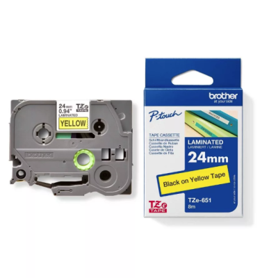 Brother Tze-651, 24mm, Black on Yellow