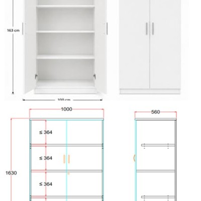 Double Door Cabinet with 3 Internal Shelves (4 Layer)