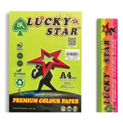 PAPER A4 80GSM 450'S CYBER MIX COL  LUCKY STAR