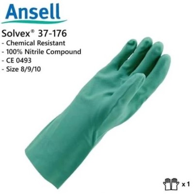 Glove, Nitrille, Rs, Ansell Sol-Vex Nitrile Glove Flock Lined 13" Size 9 , Model : 37-175 , 12 Pr  Dz