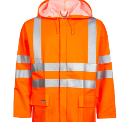 Lyngsoe FR-LR255 Flame Retardant Hi-Vis Rain Jacket in strong PU PVC quality, S -6XL