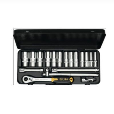 ELORA Socket Set 1 2", bi-hexagon, 18-pcs. 10-32 mm, ELORA-770-LTIK