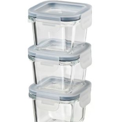 Food container with lid, square glass, 180 ml - 3pack