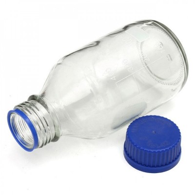 Lab Bottle 500 mL, Clear Glass GL 45, Blue Cap, D-86 x H-176 mm, Soda Glass (X4PCS)