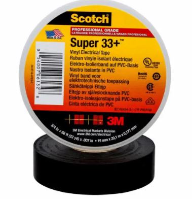 Tape : 3M Scotch, Super 33+™ Vinyl Electrical Tape - Black (10rolls      /      box)