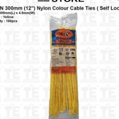 100pcs of 300mm (12) OK-IN Nylon Colour Cable Ties ( Self Locking ) Blue   Red   Orange   Yellow   Green