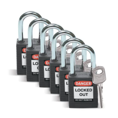 Brady LOTO-8, 304-00-789 Key Weatherproof Nylon, Black, Steel Security Padlock, 6.35mm Shackle, 38.10mm Body