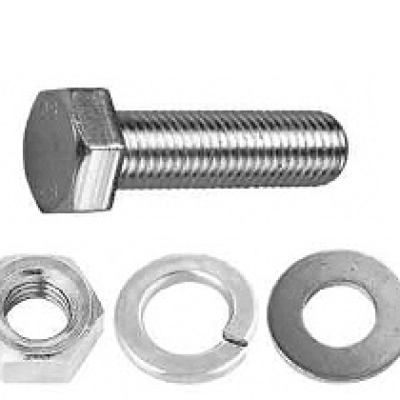Hex Bolt SS316 (Full Thread) cw 1pc Hex Nut SS316, 2pcs Flat Washer SS316, 1pc Spring Washer SS316, M8 x 1.25 Pitch x 45MM (PLAIN)