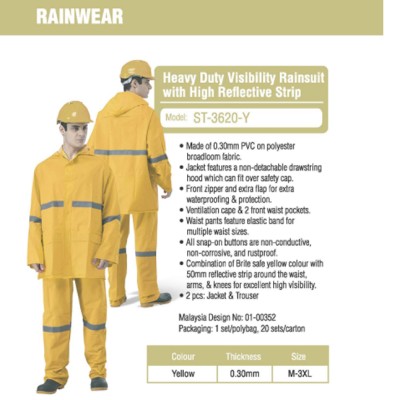 *PRO-GUARD ST-3620-Y Heavy Duty Visibility Rainsuit with High Reflective Strip