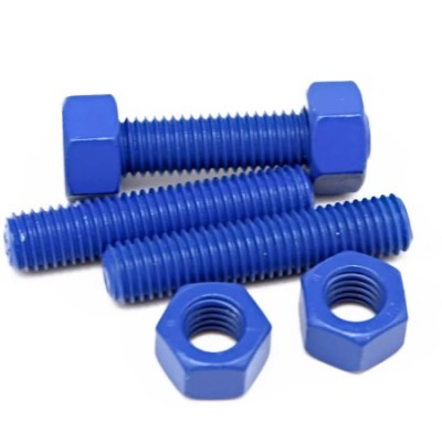 1 1 2"-8UN x 420MM, ASTM A193 B7 STUD BOLT CW 2 A194 GR.2H HEAVY HEX NUTS, ZINC NICKEL+XYLAN 1424 BLUE COATED