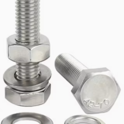 Hex Bolt SS304 (Full Thread) cw 1pc Hex Nut SS304, 2pcs Flat Washer SS304, M10 x 1.5p x 65mm (PLAIN)