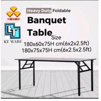 KT WARE 3V 2x6 ft Heavy Duty Foldable Wood Top Banquet Table Folding Function Table Catering Table Buffet Table