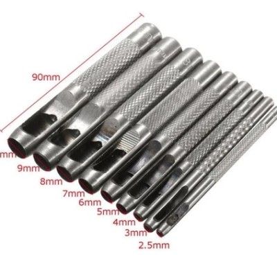 9pcs Heavy-Duty Hollow Leather Hole Gasket Punch Set Cutter Belt Wad Puncher Kit