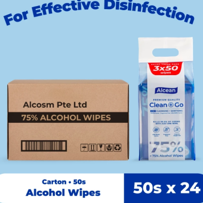 Alcean Wipe Alcean 75% Classic Alcohol Wipes (50 Wipes x 24 Packs)