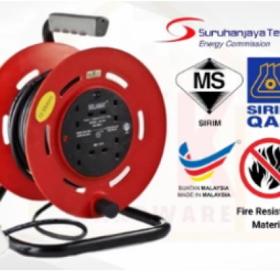 SIRIM Approved 4 Gang 15 Meter Portable Extension Cable Reel Plug Wire Heavy Duty Extension Cord