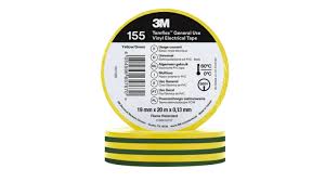 3M TEMFLEX 155 GREEN, YELLOW VINYL ELECTRICAL TAPE, 19MM X 20M