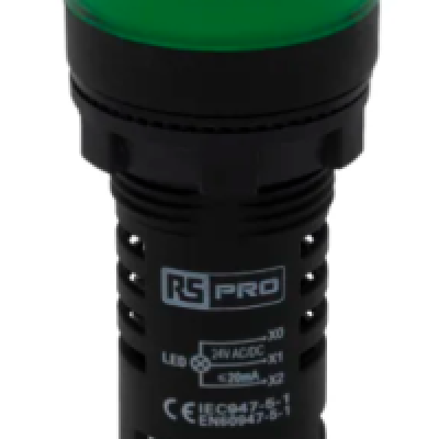 RS PRO, LEDtec, Panel Mount Green LED Pilot Light, 22 mm Cutout, IP65, Round, 24 V ac dc