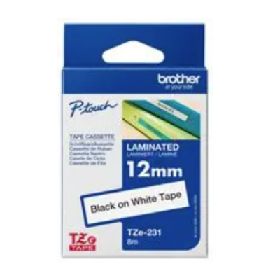 BROTHER TAPE 12MM TZE-231 BLACK ON WHITE