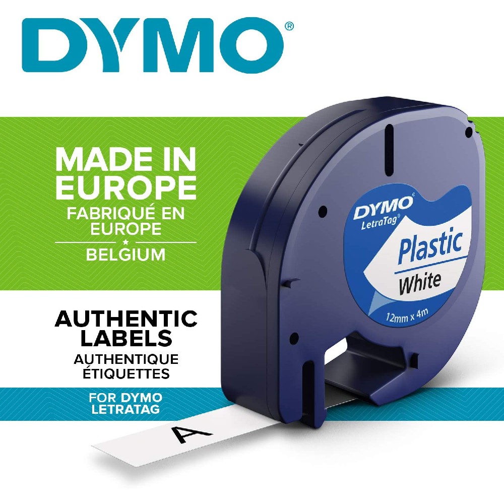 Dymo Letra Tag : Plastic White (12 mm x 4m)