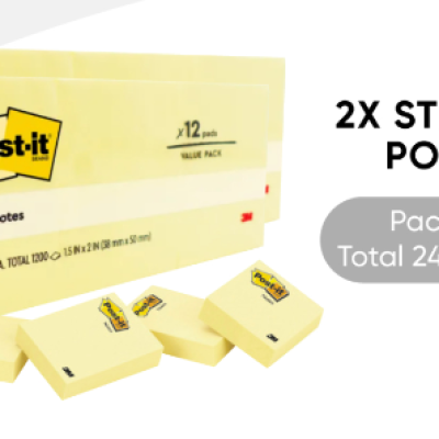 3M Post-it Super Sticky Original Notes Canary Yellow 1.5x2 [100s x 12 Pads] PACK OF 3