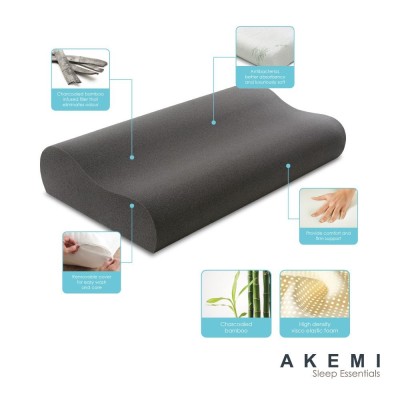 *AKEMI Sleep Essentials CHARCOALED BAMBOO VISCO ELASTIC MEMORY PILLOW