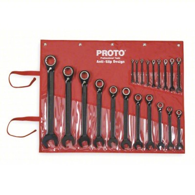 *Proto 20 Piece Black Chrome Reversible Combination Ratcheting Wrench Imperial Size Set