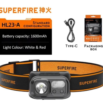 Superfire HL23-A LED Sensor Lampu Suluh Kepala LED Dual Light Smart Sensor Rechargeable Headlamp