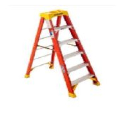 VESTIL FBSL-6 Fiberglass Step Ladder, 6 Steps, 300 Lb. Capacity, Orange