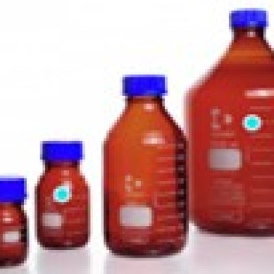 DURAN Original GL 45 Laboratory Bottle, amber, with screw cap and pouring ring, PP, blue, 250 mL (1PK 10)