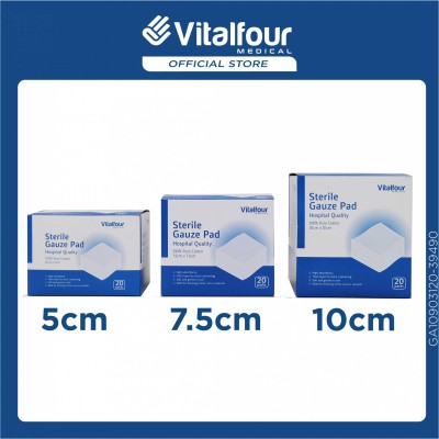*#VitalFour High Quality Sterile Gauze Swab (Mesh 24 x 20) (8ply) (Size:5cm   7.5cm 10cm) 1 box = 20 packs