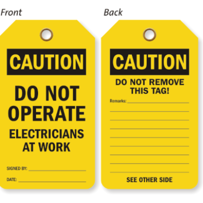 Customize Electrical Tag (Yellow) with steel ring 100pcs set